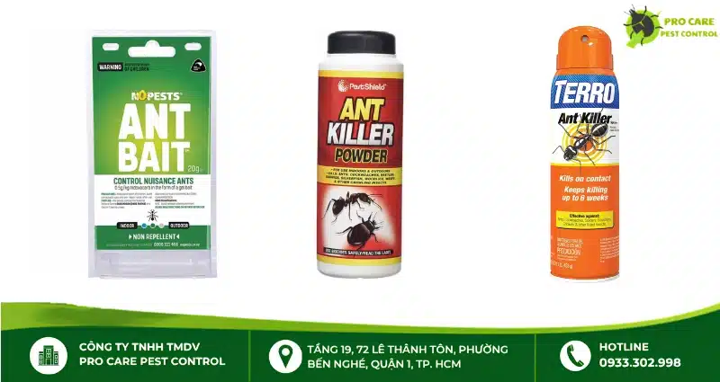 Một số dạng sản phẩm kiểm soát kiến thường gặp gồm bột, xịt, gel và bả